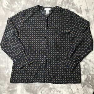 Vintage Rena Rowan for Seville Button Down Long Sleeve Printed Blouse Size 16